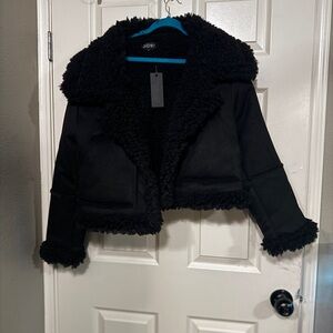 Dolls Kill Black faux suede & fur crop Jacket